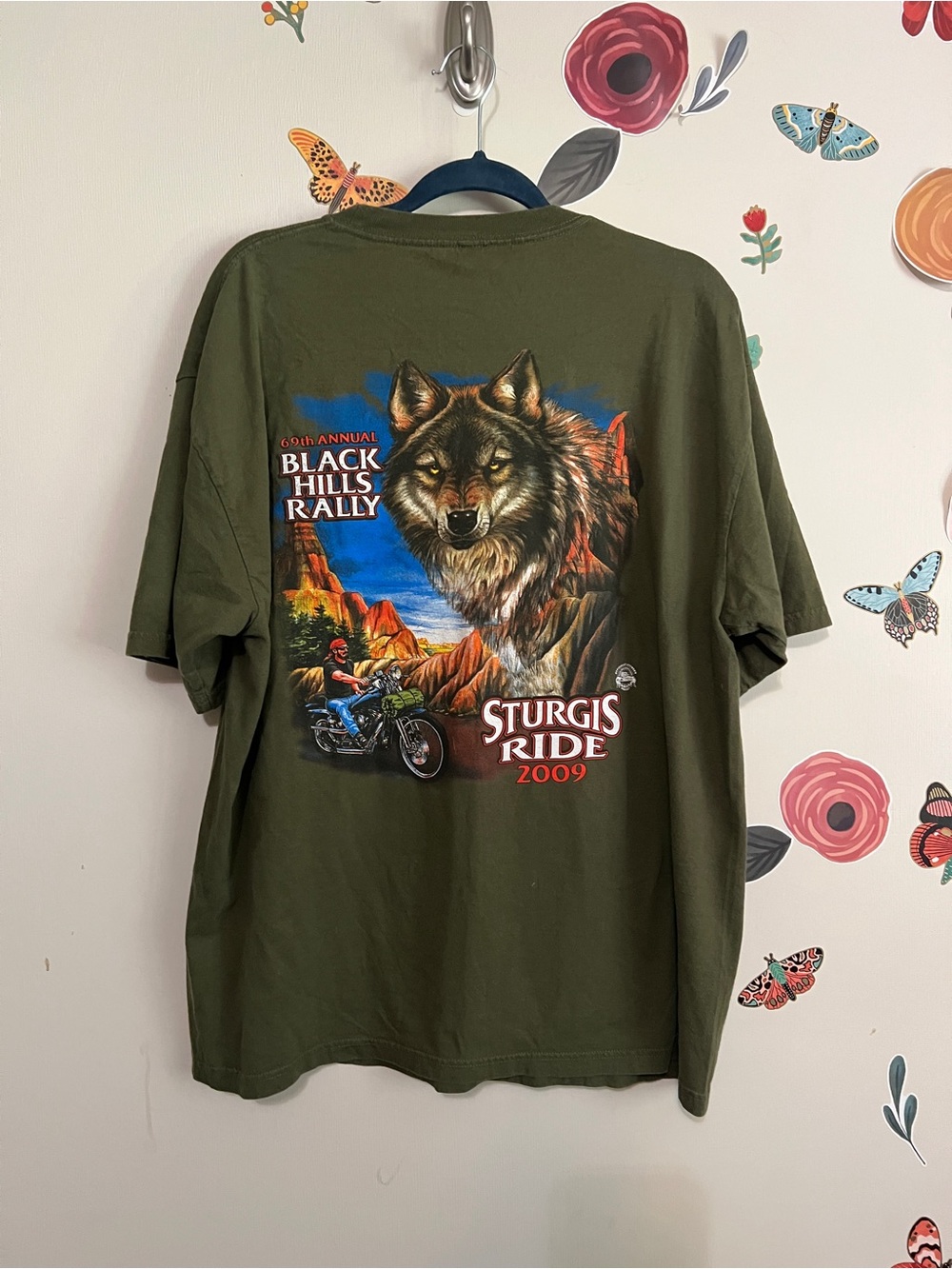 Sturgis Ride 2009 Black Hills Rally Graphic Tee - Olive Green
